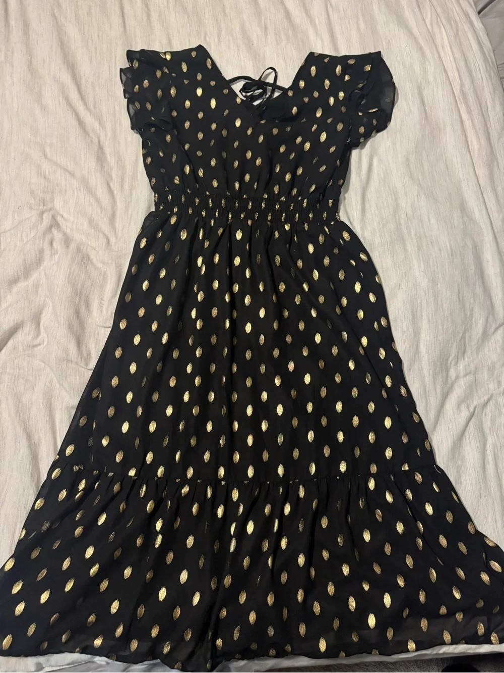 Grace Karin Black Midi Dress with Gold Metallic Dots - Picture 4 of 4